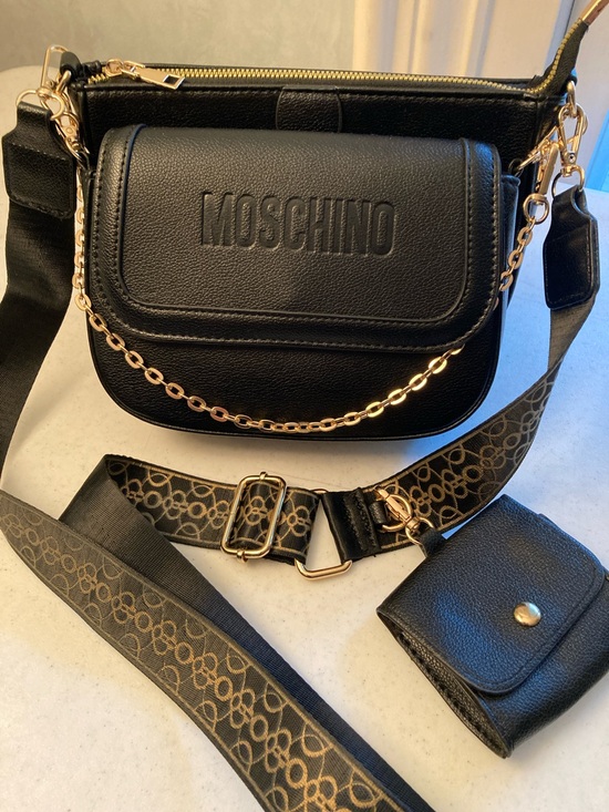 Unbranded Handbags - Designer Inspired 2-1 Black Crossbody with Gold Chain and Patterned Strap